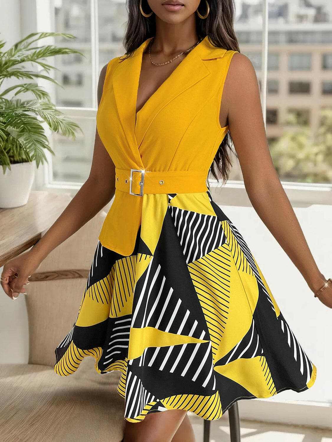 Collared sleeveless mini dress - Love Salve